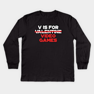 Funny Valentine V Is For Video Games Red Kids Long Sleeve T-Shirt